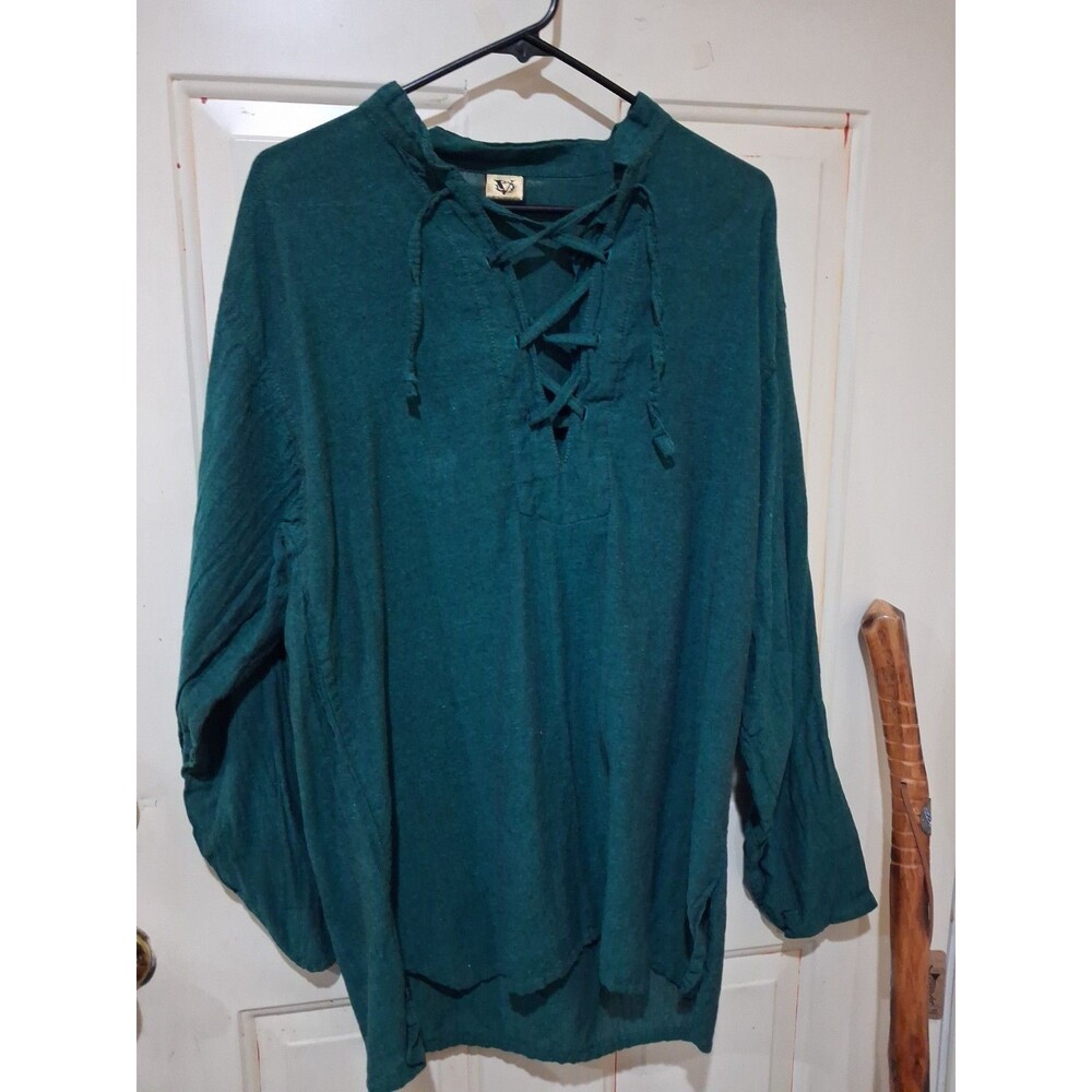 Medieval Renaissance Cosplay Linen Top, Lace Up, Handmade, Cotton Green Unisex